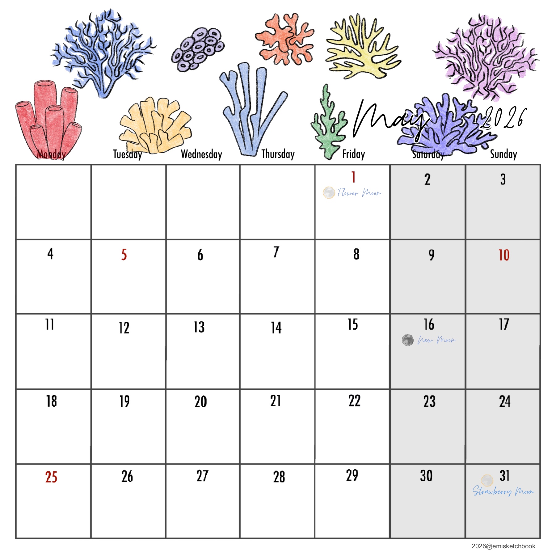 may calendar image with coral